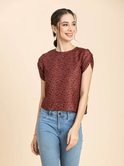 Moomaya - Women Brown Printed Round Neck Top