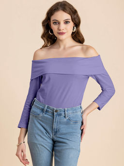 Moomaya - Women Purple Solid Off-Shoulder Full Sleeve Top
