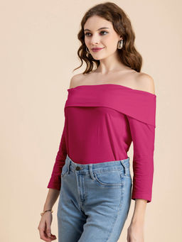 Moomaya - Women Pink Solid Off-Shoulder Full Sleeve Top