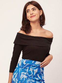 Moomaya - Women Black Solid Off-Shoulder Full Sleeve Top