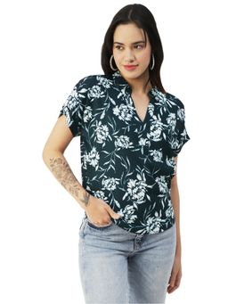 Moomaya - Women Green Floral Mandarin Neck Top