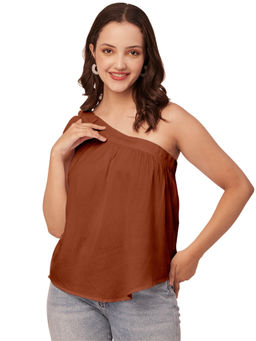 Moomaya - Women Brown Solid Sleeveless Top