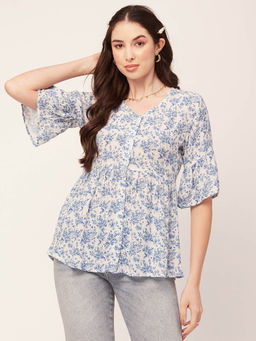 Moomaya - Women White Floral Printed Casual Top