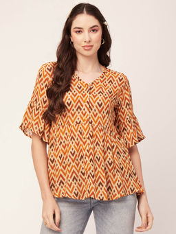 Moomaya - Women Orange Printed Casual Top