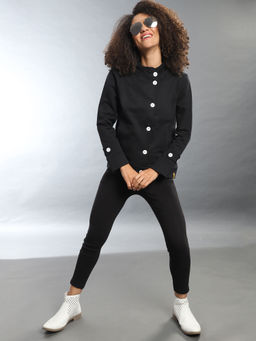 Campus Sutra - Black Women Solid Stylish Casual Jacket