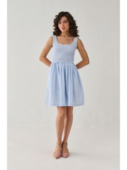 Reistor - Smocked Short Dress In Blue Stripes