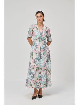 Reistor - Maxi Wrap Dress In Multi-Color Florals