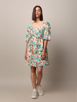ONLY - Women Floral Casual Beige Fit and Flare Dress