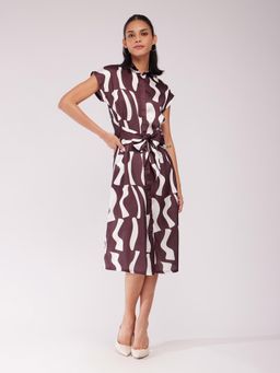 FableStreet - Satin Shirt Dress - Brown