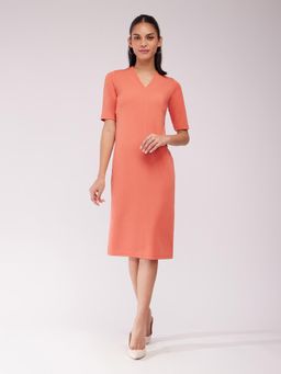 FableStreet - Short Sleeves Shift Dress - Peach