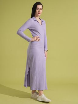 Globus - Women Lavender Ribbed Bodycon Side Slit Maxi Dress