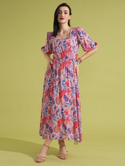 Globus - Women Pink Tropical Print Fit and Flare Maxi Dress