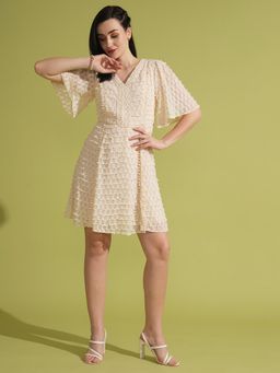 Globus - Women White Flutter Lace Insert A-Line Mini Party Dress