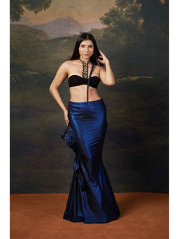 THETAA - Embellished Blue Saree With Stitched Blouse