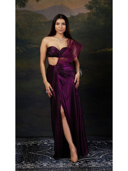 THETAA - Embellished Purple Saree With Stitched Blouse