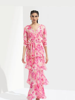 MANDIRA WIRK - Sakura Tiered Maxi Dress with Belt
