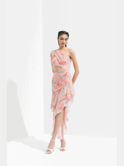 MANDIRA WIRK - Rabenda Printed One Off Shoulder Dress