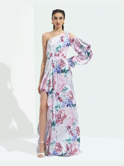 MANDIRA WIRK - Iris Printed One Off Shoulder High Low Dress