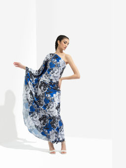 MANDIRA WIRK - Women Blue Satin Floral Maxi Dress