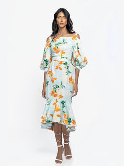 MANDIRA WIRK - Cotton Poplin Printed Midi Dress