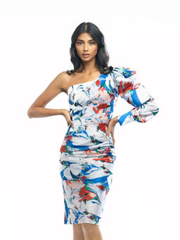 MANDIRA WIRK - Women Multi-Color Satin Abstract Knee Length Dress