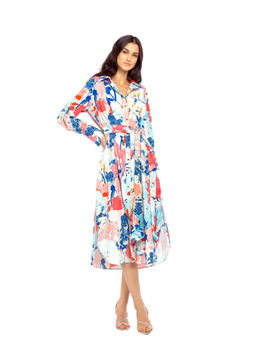 MANDIRA WIRK - Cotton Poplin Printed Shirt Dress with Belt