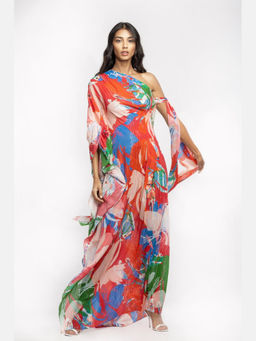 MANDIRA WIRK - Cotton Lurex Printed One Shoulder Dress