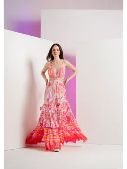 MANDIRA WIRK - Women Pink Chiffon Floral Maxi Dress