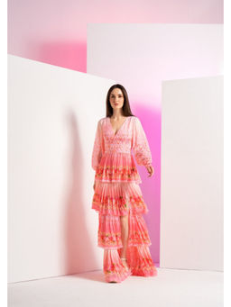 MANDIRA WIRK - Women Peach Chiffon Floral Maxi Dress