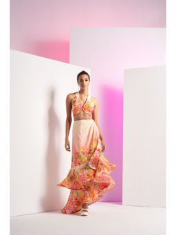 MANDIRA WIRK - Pink Dainty Floret Asymmetric Maxi Dress
