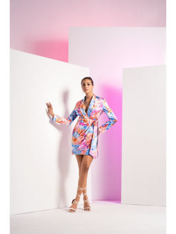 MANDIRA WIRK - Multi-Color Floral Camo Mini Dress with Belt