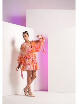 MANDIRA WIRK - Red Fancy Fusion Tiered Mini Dress