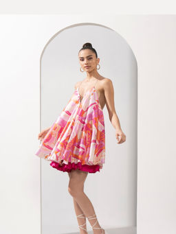 MANDIRA WIRK - Pink Abstract Printed Short Dress