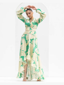 MANDIRA WIRK - Women Green Cotton Slub Printed Maxi Dress