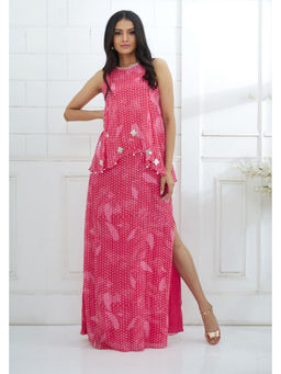MANDIRA WIRK - Fuchsia Printed Cape Dress With Side Slit