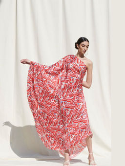 MANDIRA WIRK - Women Red Polyester Crepe Abstract Maxi Dress