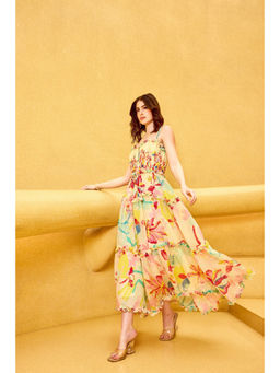 MANDIRA WIRK - Yellow Florid Ruffle Maxi Dress