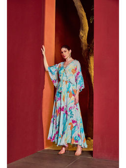 MANDIRA WIRK - Blue Breeze Asymmetrical Kaftan Dress