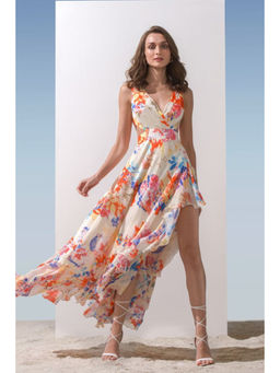 MANDIRA WIRK - Women Multi-Color Chiffon Floral Maxi Dress