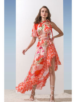 MANDIRA WIRK - Women Orange Chiffon Floral Maxi Dress