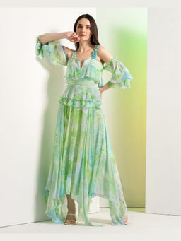MANDIRA WIRK - Green Raw Crystal Maxi Dress