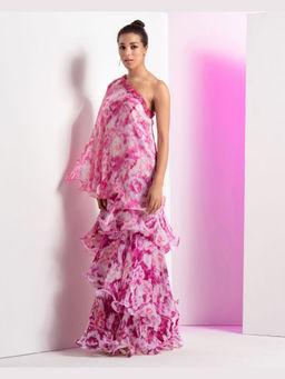 MANDIRA WIRK - Faded Floral Off-Shoulder Maxi Dress