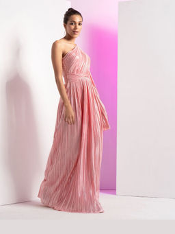 MANDIRA WIRK - Flamingo Pink One Side Shoulder Maxi Dress