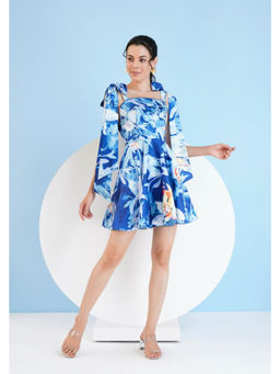 MANDIRA WIRK - Women Blue Satin Printed Mini Dress