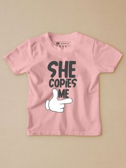 Be Awara - She Copies Me Half Sleeves Kids T-shirt Pink