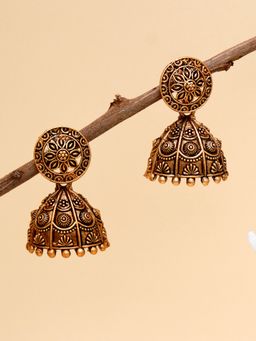 Karatcart - Antique Gold Plated Floral Jhumki Earrings for Women