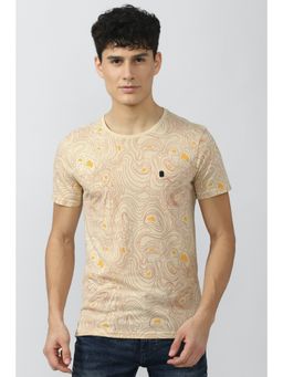 Peter England - Men Beige Print Crew Neck T-Shirt