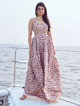 Nirmooha - Pink Sequin Printed Side Cutout Maxi Dress