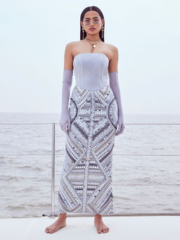 Nirmooha - Purple Hand Embellished Dress with Gloves (Set of 2)