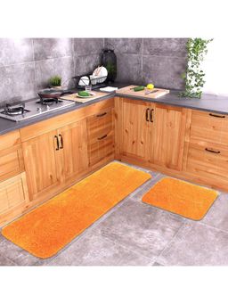 Saral Home - Microfiber Anti Slip Multi Purpose Runner & Mat Set--Orange-40X100 Cm & 40X50 Cm
